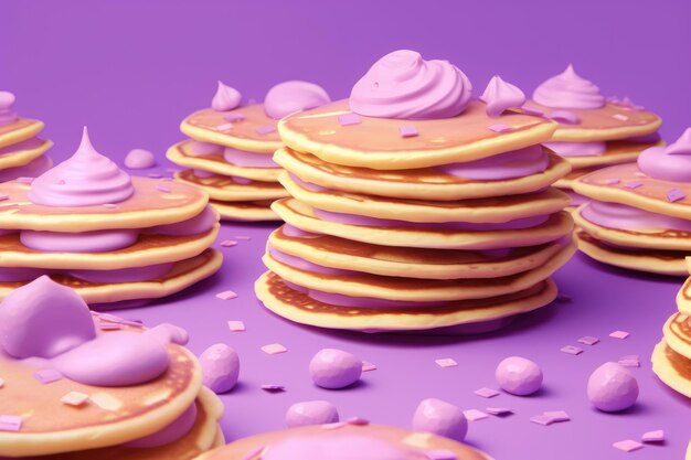 Confectionery illustration of pancakes on purple generative ai