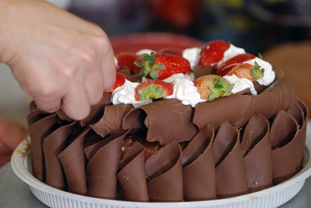 Confectionery, making chocolate cake