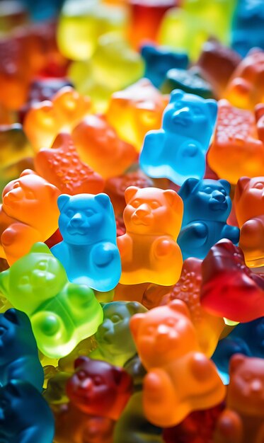 Confectionery photo gummy bear candy store showcase micro shot macro lens vibran sweet concept art