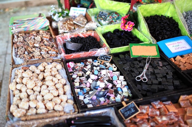 confectionery stall at street market