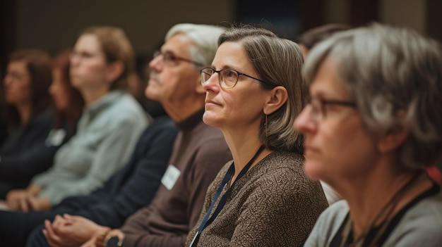 In the conference hall the audience listens to the lecturer's address on Generative AI