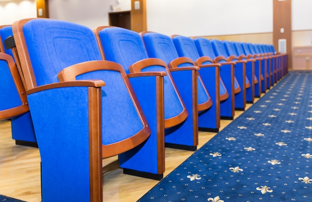 Conference hall with blue seats