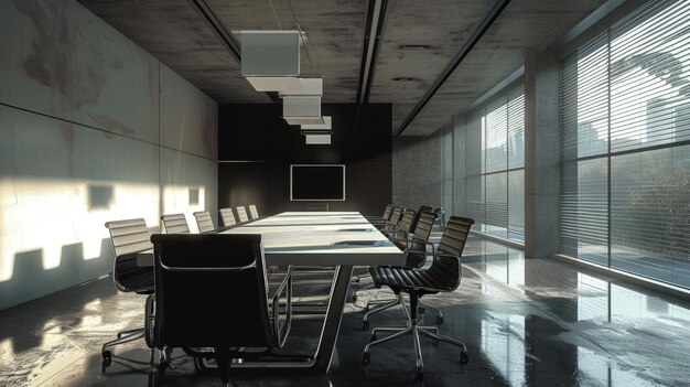 Conference Room Setup with Long Table and Chairs