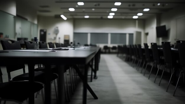 Foto sala conferenze un'ampia sala dotata di un'ampia scrivania generata dall'ia