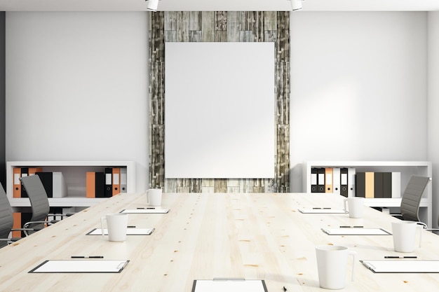 conference room with empty banner