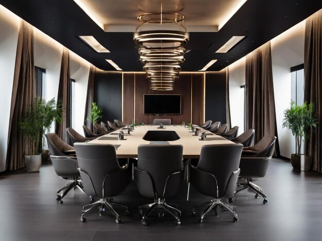 a conference room with a large conference table and chairs