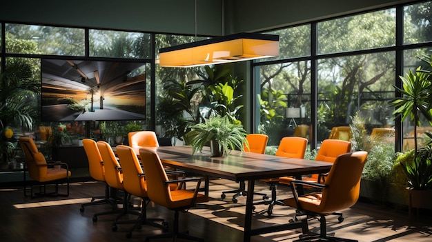 Foto una sala conferenze con sedie luminose e spaziose e un appartamento