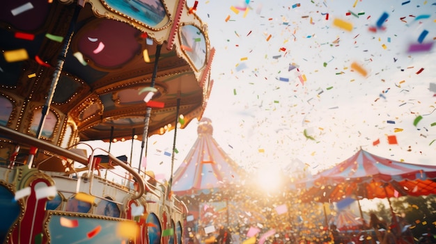 Фото Конфетти падают вокруг радостной карнавальной поездки