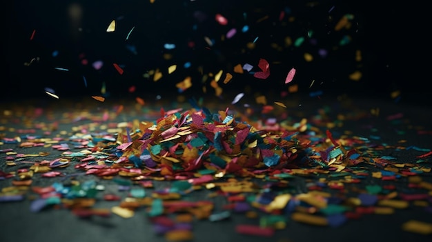 Confetti falling on the floor with a black background