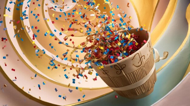 Confetti falling out of paper cup