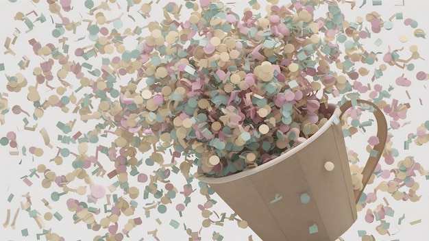 Confetti falling out of paper cup