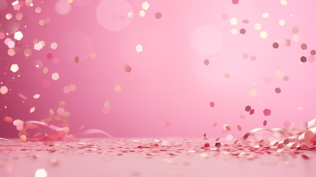 Confetti glinstert op een roze achtergrond het thema van een feestdag en een verjaardagsruimte voor tekst