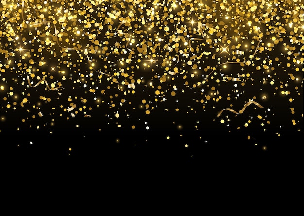 Confetti Goud Verspreid Sprankelend Glitter Zwarte achtergrond