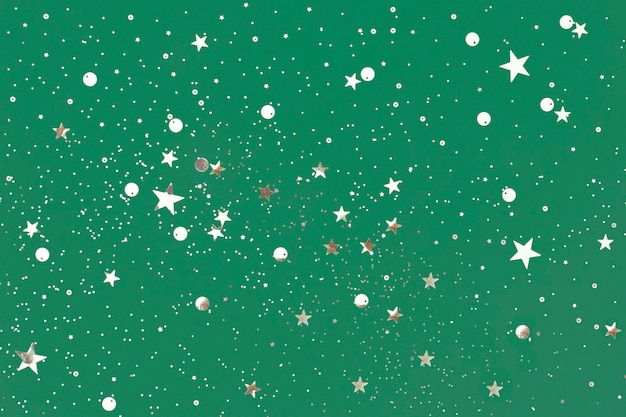 Confetti on green background. Christmas concept. Flat lay, top view