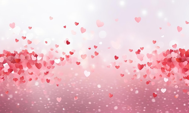 confetti hearts falling from the sky in the style of light pink and red