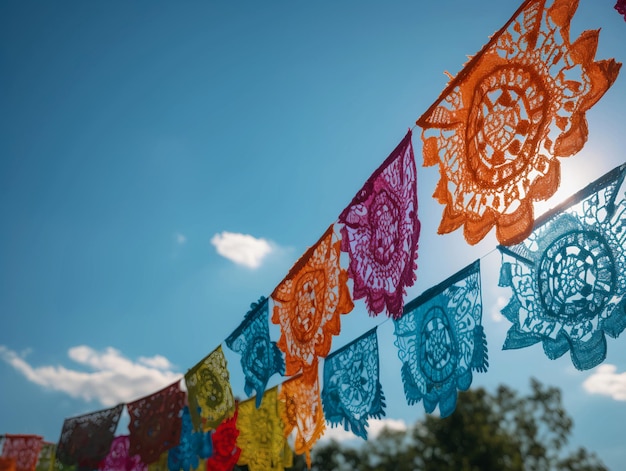 The confetti is an ornamental paper craft product that is worked in Mexico and serves to decorate festivities of the day of the deadPapel picado Decorations for the day of the dead minced paper