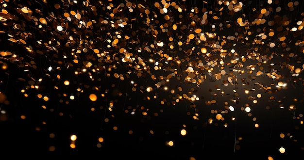 confetti lights falling over a black background in the style of dark gold and light amber