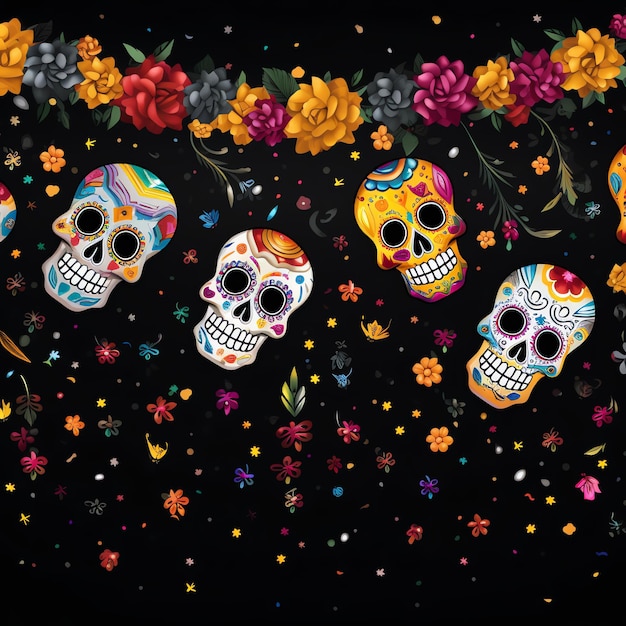 Confetti Mexicaanse dia de muertos dag van de dode aquarelgrens