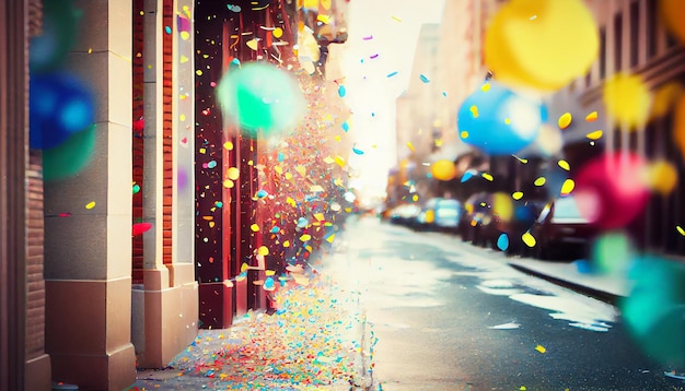 Foto confetti op een straat in de stad