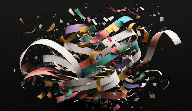 Confetti and paper streamer as party decoration Generative AI