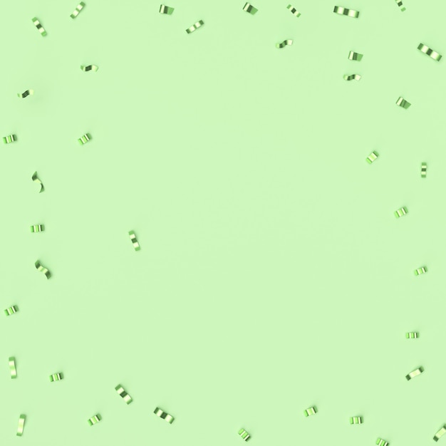 Confetti on a pastel green background. Festive backdrop. party concept. 3d rendering,