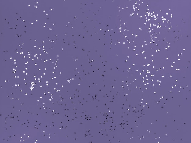 Confetti stars sparkling on lavender color background.