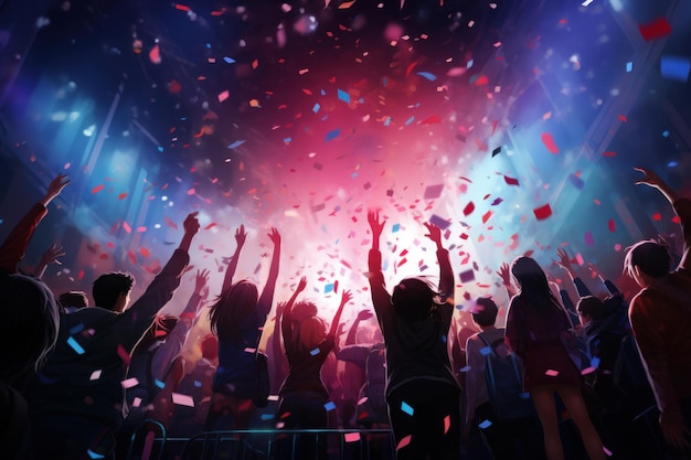 confetti valt over een publiek in een nachtclub