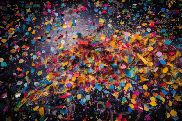 Confettistorm met een continue stroom van kleurrijke confetti die naar beneden regent