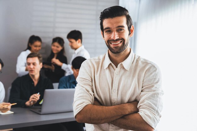 Confidence and happy smiling businessman portrait prudent