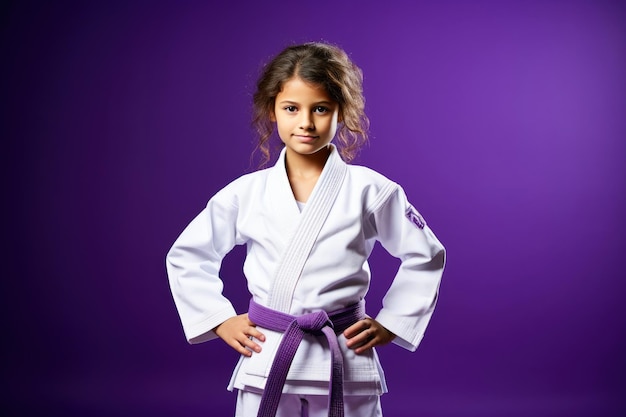 Confident 11yearold in purple jiu jitsu attire