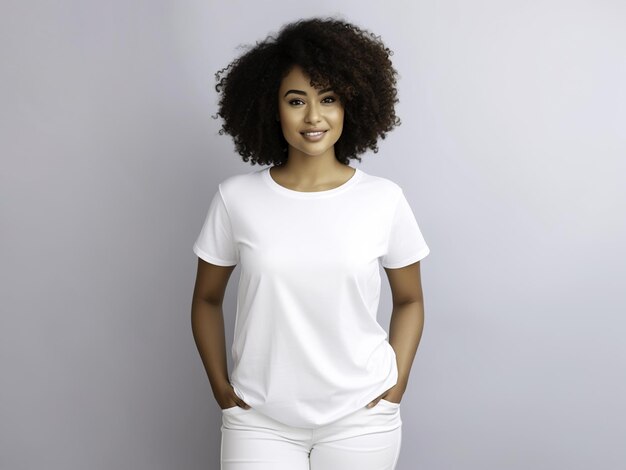 Photo confident african woman in a white tshirt