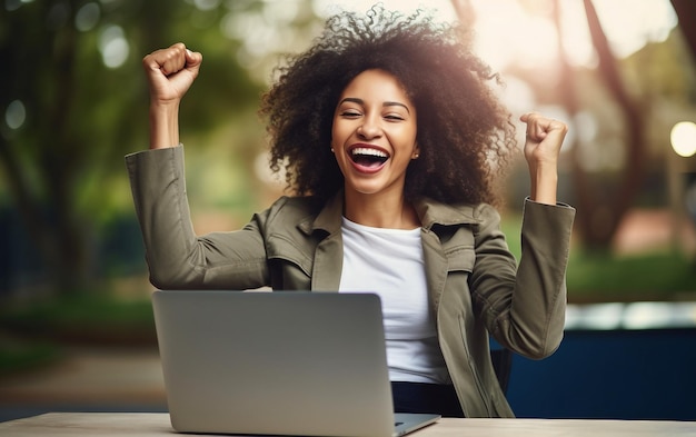 Confident AfroAmerican Woman Achieving Victory