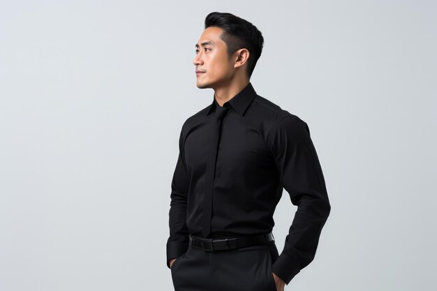 Confident Asian Businessman in Sharp Black Suit Professional Look