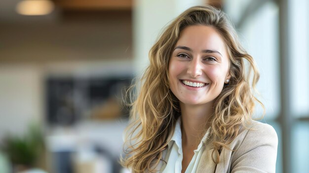 Photo confident and beautiful young businesswoman smiling at the camera