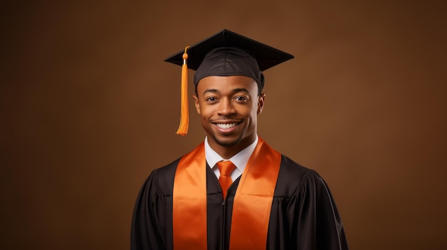 Photo confident black graduate on backdrop encouragement and success concept generative ai