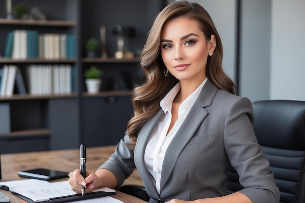 Confident Boss Lady women in a business casual dress in office