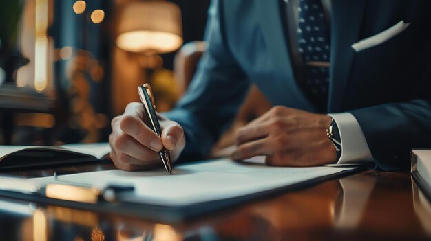 Photo confident business man signing a contract