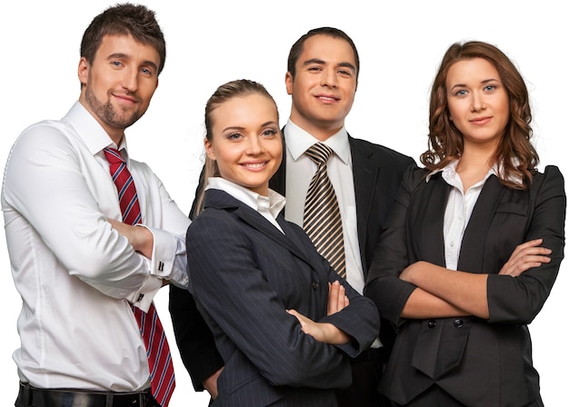 Confident business team isolated on white background