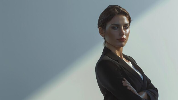 Photo confident business woman wearing a suit with arms crossed