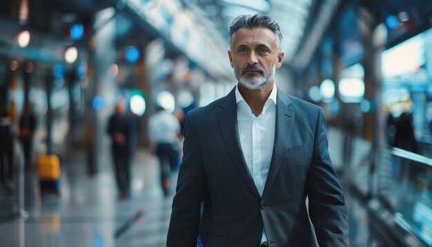 Confident businessman in airport terminal