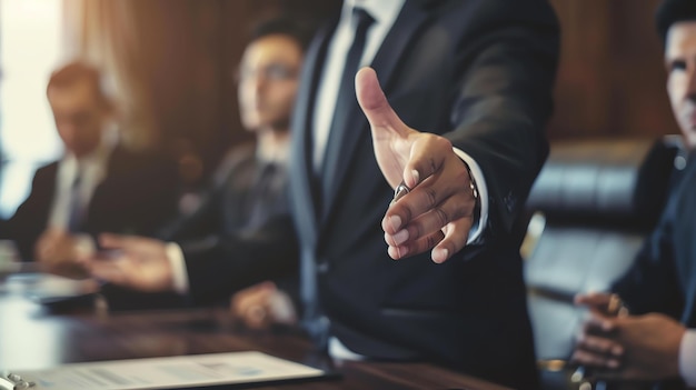 Confident businessman extending hand for handshake