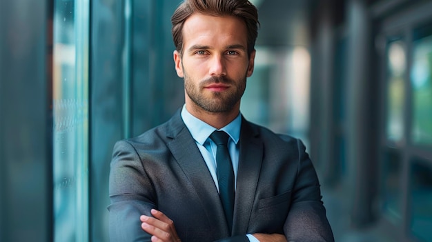 Confident Businessman Standing With Arms Crossed Generative AI