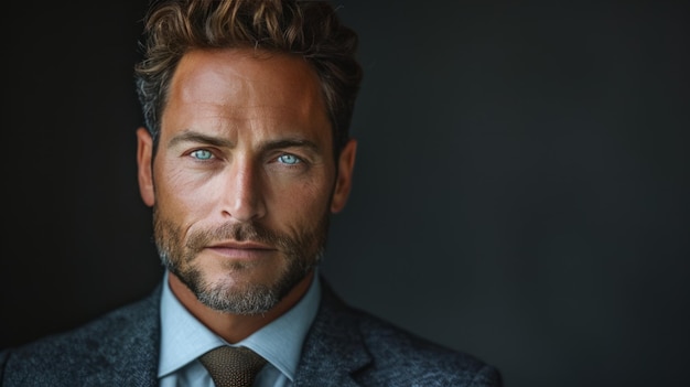 Confident Businessman in Suit and Tie Looking at Camera