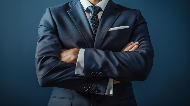 Photo confident businessman in a suit and tie with arms crossed