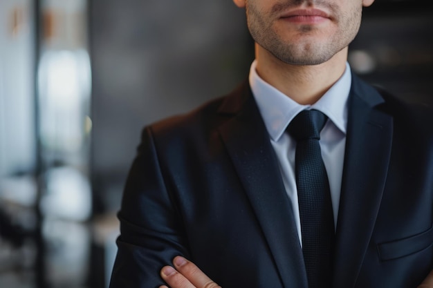 Confident businessman wearing business suit in office workspace