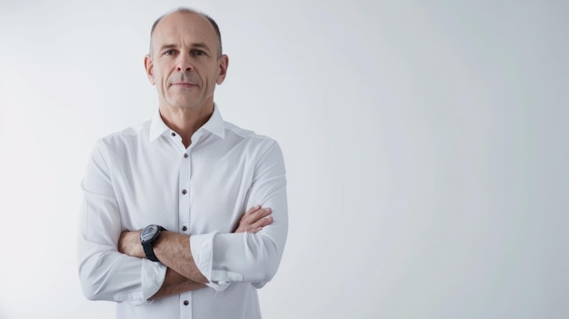 Confident businessman in white shirt on white background