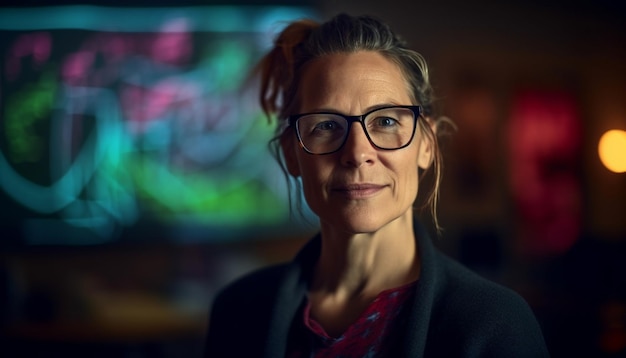 Confident businesswoman in casual clothing smiling indoors generated by AI