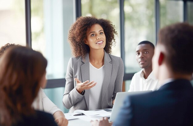 Confident Businesswoman Corporate Meeting CloseUp