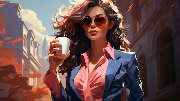 Confident businesswoman enjoys coffee