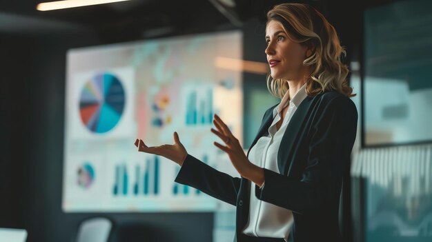 Confident businesswoman giving a presentation in a boardroom